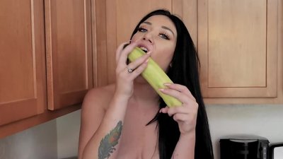 Blue-eyed dark hair Megan Maiden is teasing us with a great JOI, and while doing that that Honey uses that large banana to show us how a weenie should