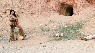 Need in proper dicking motivates attractive cavewoman to go on a search for flawless penis. This babe spots slim boyfriend and stuns him in order to