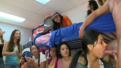 Those college sluts are so eager to clear their throats with a hard dick for a brighter future. They like gagging on it as their allies hold their