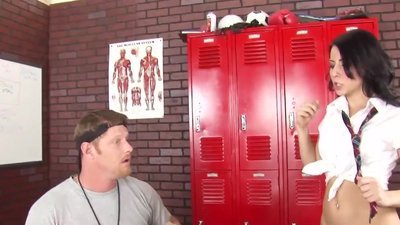 A sweet student turns hardcore but when the coach marches her ass to the locker-room she's put to the test. She puts the coaches weenie in her mouth