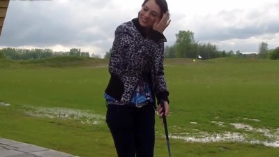 Lewd brunette flasher is flashing her love muffins whilst playing a game of golf. That chick loves to be watched whilst being naughty. When the game